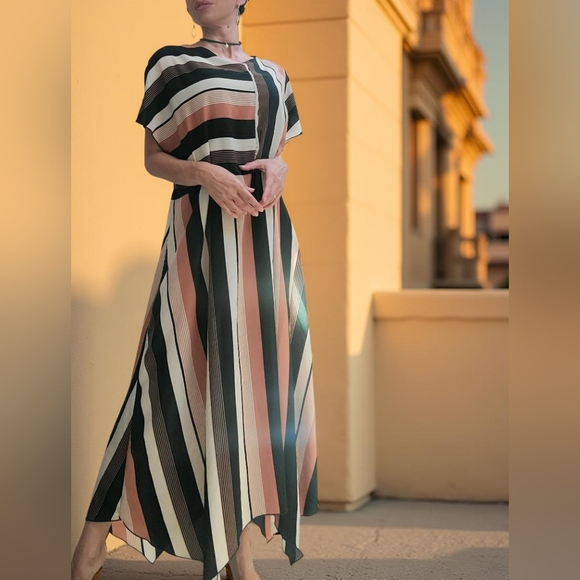 Asymmetrical Flowing Stripe Maxi Dress - Picture 3 of 4